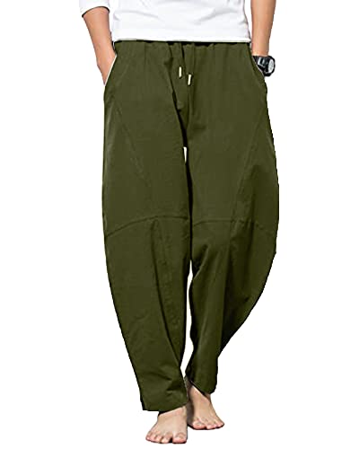 YAOBAOLE Herren Baumwollehosen Summer Beach Pant Hose Casual Einfarbige Yoga Hose Armeegrün M