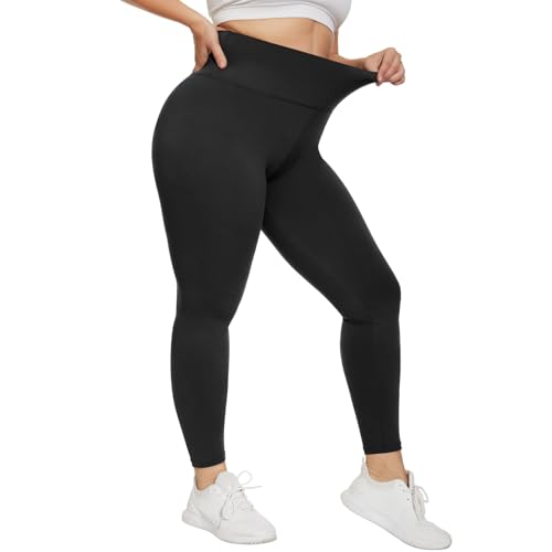 HIPOWER Leggings Damen High Waist Leggins Große Größen Blickdicht Schwarz Sportleggins Lang...