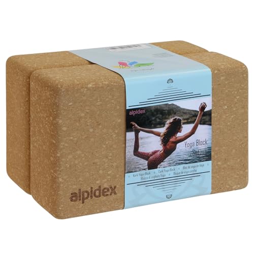 ALPIDEX Yogablock 2er Set ökologisch und nachhaltig Naturkork aus Portugal Korkblock Yoga Pilates...