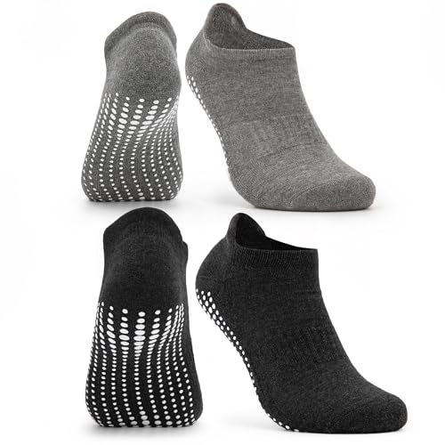 Occulto Damen & Herren Yoga Socken 2-4er Pack (Modell: Mady) 2 Paare | Schwarz-Grau 43-46