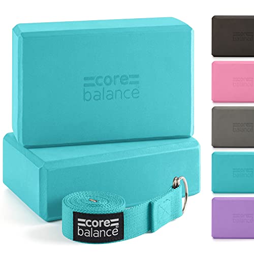 Core Balance Yoga Blocks im Doppelpack & GRATIS Yoga-Gurt, 2 Stk. Eva Schaumstoff-Blöcke, robust &...