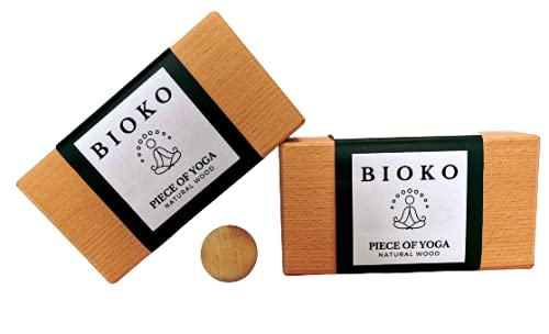 BIOKO Yoga Block 2er Set + Massageball - ökologisch Yoga Klotz aus Buche 100% Natur - Yogaklotz...