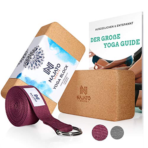 NAJATO Sports Yoga Block Kork 2er Set – Wahlweise mit Yoga Gurt – Yoga Klotz inkl. E-Book (PDF...