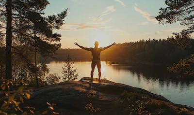 Yoga Pose in der Natur in Skandinavien