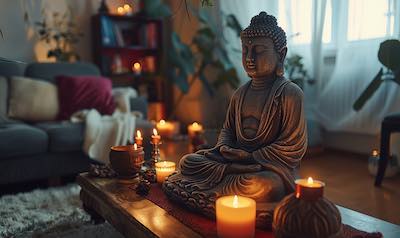Dekorative Buddha-Statue mit Kerzen