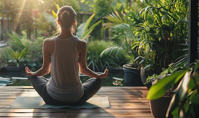 meditation auf der terrasse in der stadt
