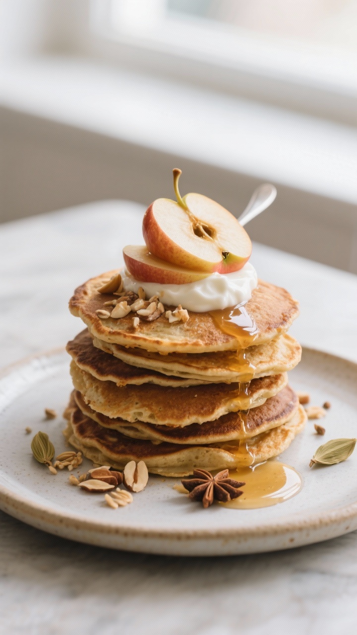 Final Dish – Gestapelte Ayurvedische Gewürzpfannkuchen: Kleine, dicke, goldbraun gebackene Dinkel